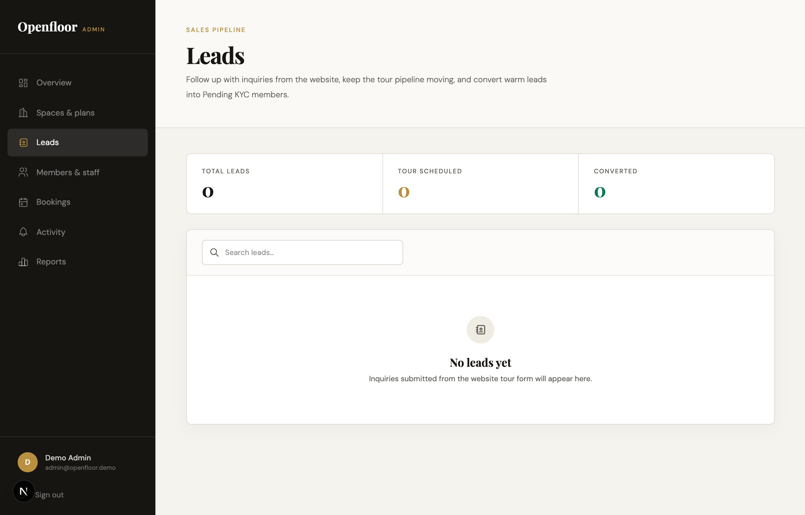Pipeline view showing inquiries at different stages with timestamps and notes.