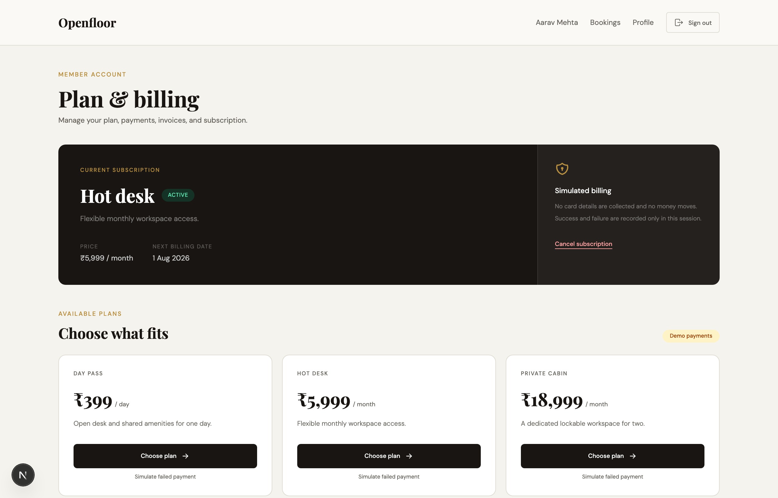 Customer account and billing view showing active status, payments, and invoice records.