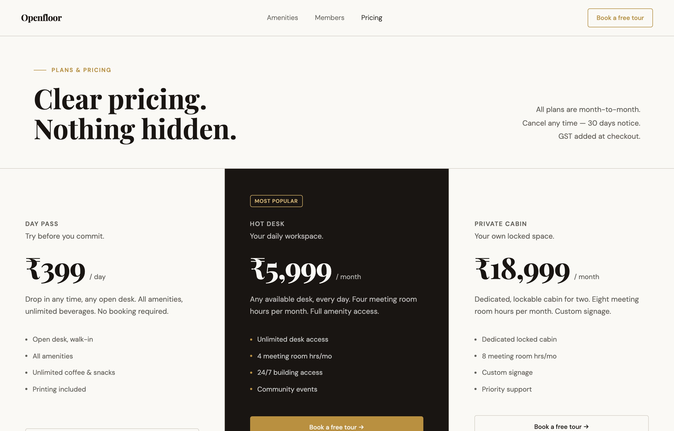 Public pricing and plan selection view with structured options and terms.